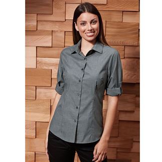 Women's poplin cross-dye roll sleeve shirt